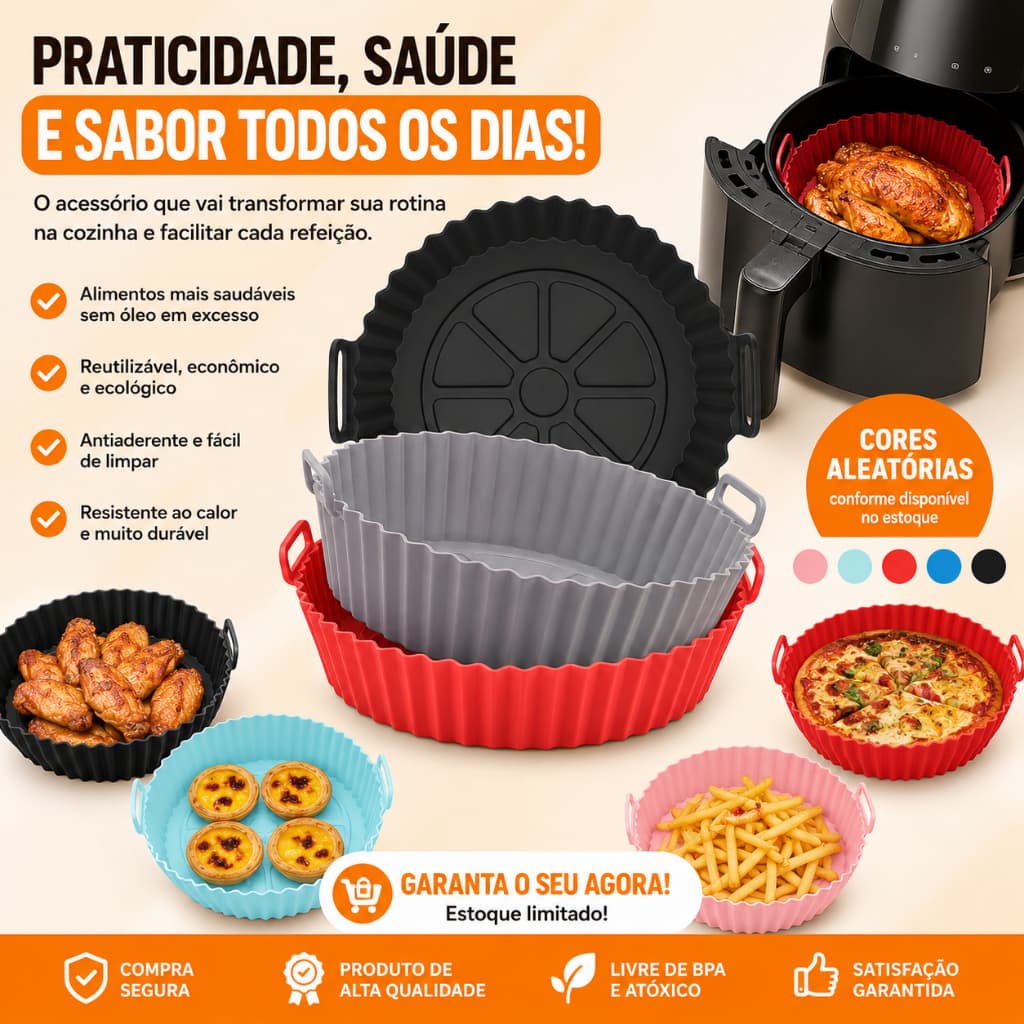 Forma Silicone Air Fryer Redonda 20cm Antiaderente Reutilizável Enviado Em Cor Aleatória