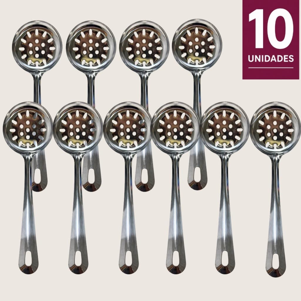 Escumadeira Inox 24cm Fritura Cozinha Resistente Escorrer Óleo Kit 10 Unidades