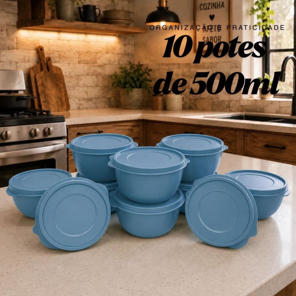 Kit 10 Bowls Redondos 500ml com Tampa | Potes Resistentes para Cozinha