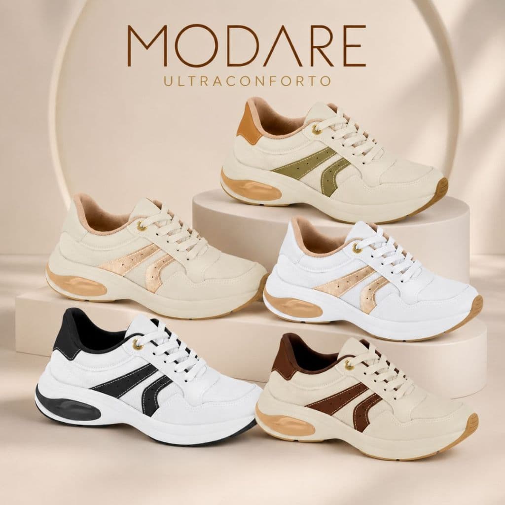 Tênis Feminino Casual Modare Ultraconforto Plataforma Ortopédico Macio Elegante Gel Tech Original