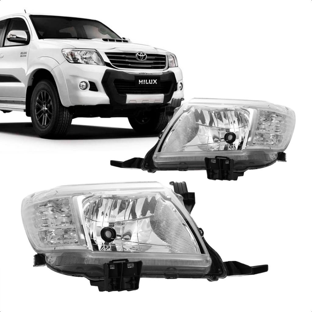 Par Farol Principal Toyota Hilux Picape SR SRV 2012 a 2015 Regulagem Manual Máscara Cromada (LD+LE) - Marca RF