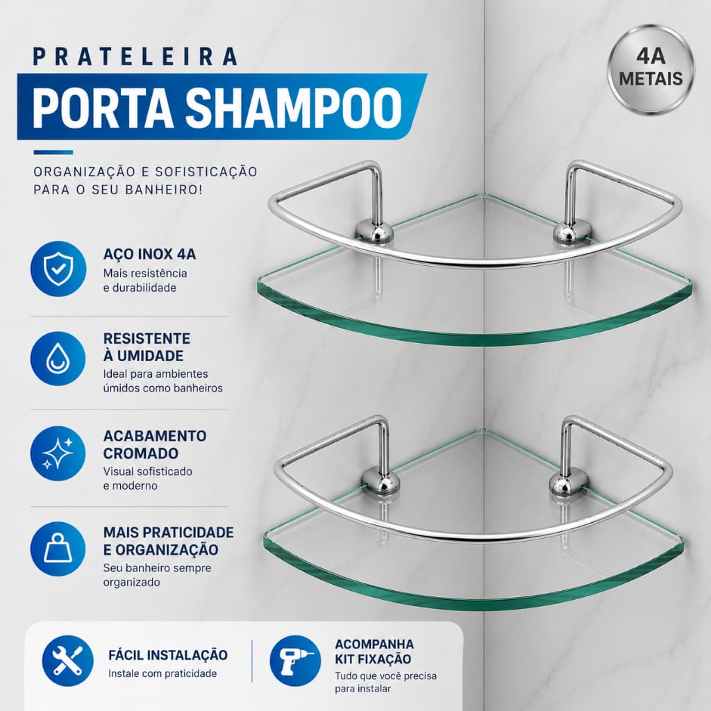 Porta Shampoo Canto 2 Unid | Linha Premium | Direto Fábrica | Reforçado | Não Enferruja | Qualidade Superior