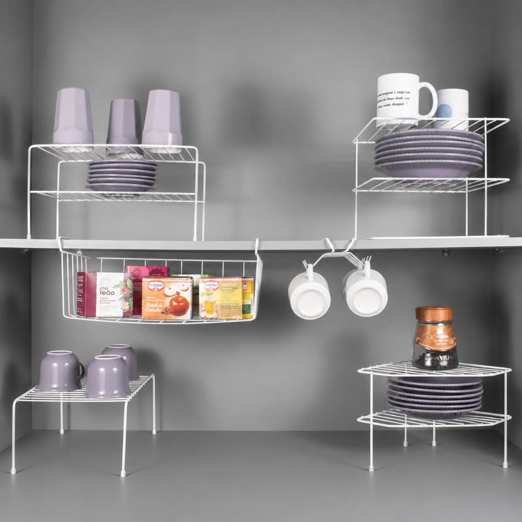 Kit Organizador Prateleiras Armário Cozinha 6 peças Aramado Suporte Pratos Xícaras Aço Reforçado