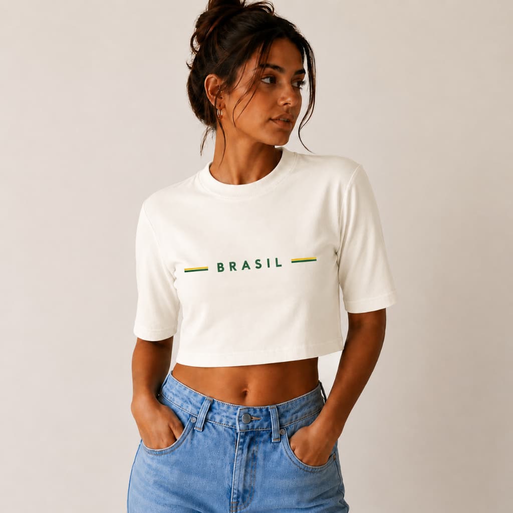 Cropped Feminino Brasil Estilo Blogueira Camiseta Baby Tee Moda Casual Trend Verão 2026