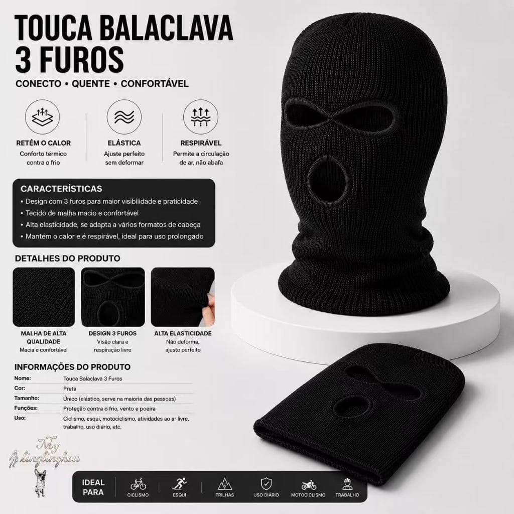 A.Touca Ninja 3 FUROS Térmica para Motociclista,Proteção contra Vento Frio,Unissex.touca adulto/3129