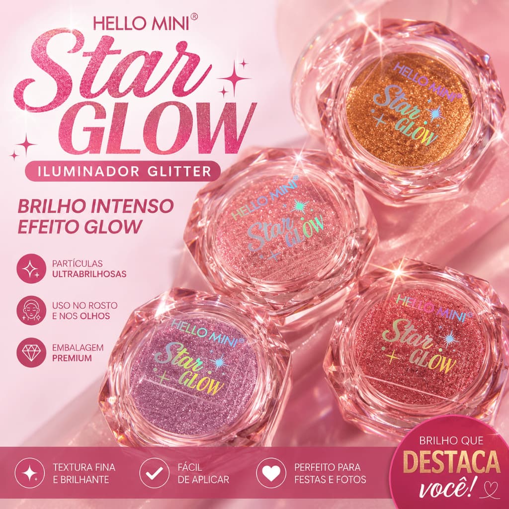 Iluminador Glitter Star Glow Hello Mini | Sombra Cintilante Holográfica Brilho Intenso