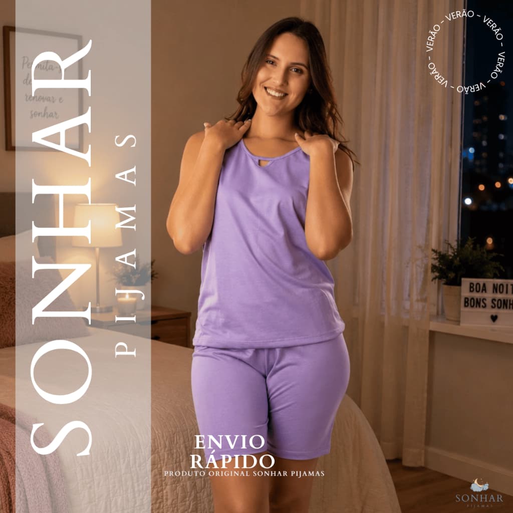 Pijama feminino confortavel regatinha com detalhe em gota meia coxa P ao GG
