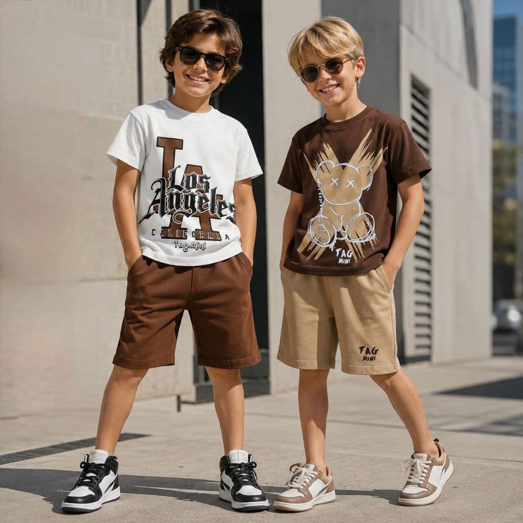 Kit 2 Conjuntos Infantil Menino Verão camiseta + shorts com bolso com estilo 2 ao 14 anos