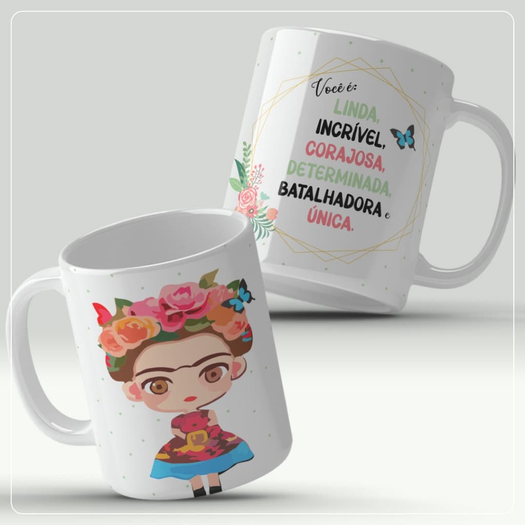 Caneca Personalizada desenho Frida motivacional personalizada com nome