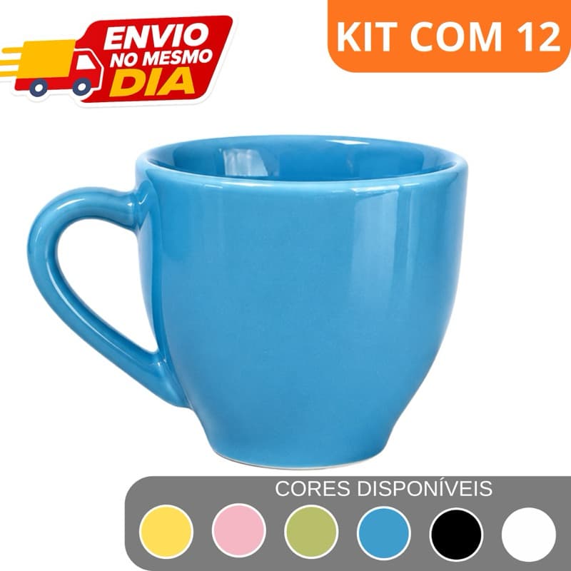 Kit com 6 ou 12 Xícaras de Café Porcelana 76ml Coloridas Café Espresso