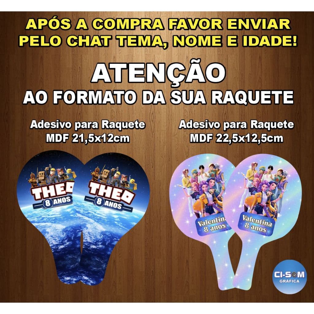 Adesivo Personalizado para Raquete Ping Pong (TODOS OS TEMAS)
