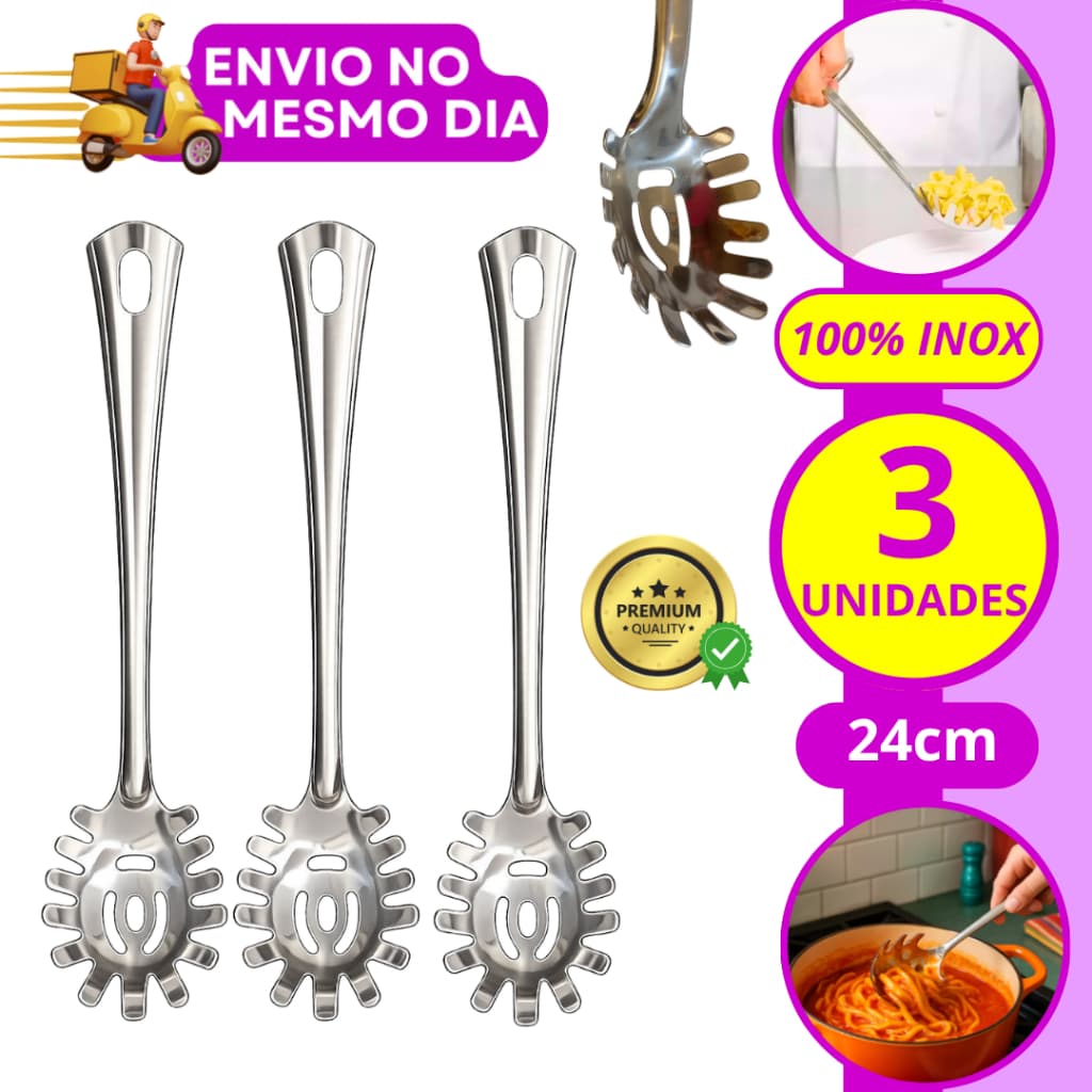kit 1,2,3 Pegador Macarrão E Salada e Massas 100% Inox Utensilio Cozinha Restaurante Para Massas