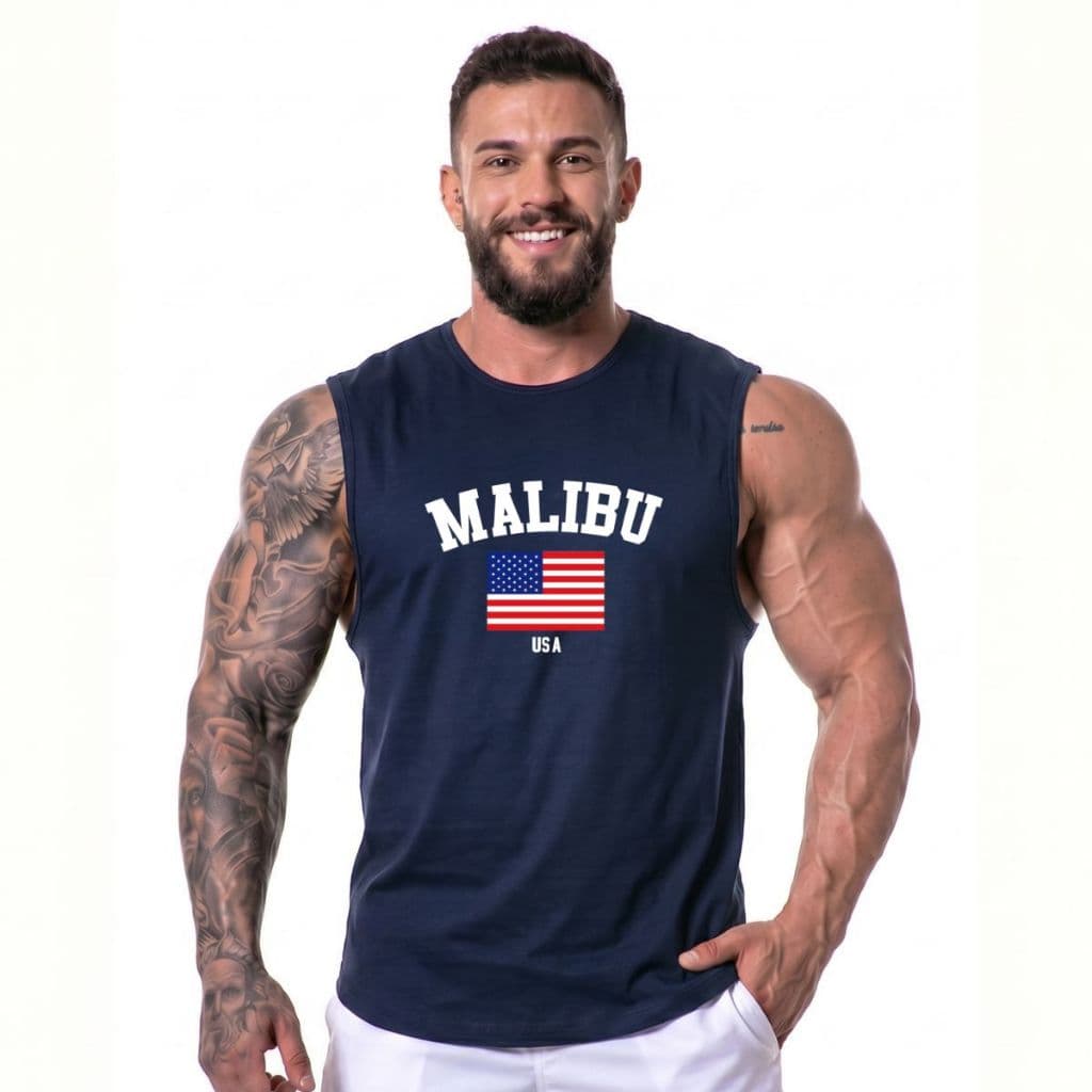 Regata Machão Masculina Malibu USA Blusa Academia Treino Longline