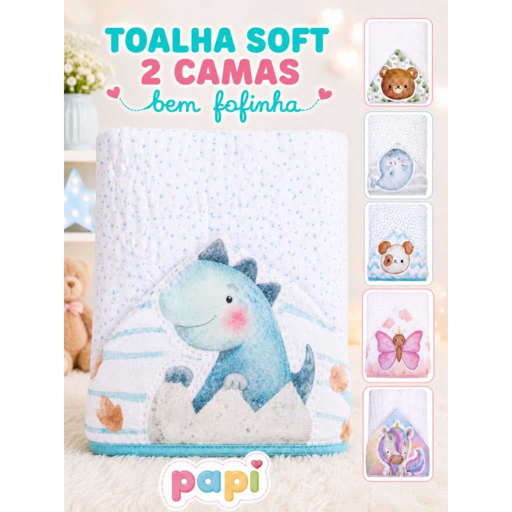 Toalha Fralda Soft Bebe Papi com Capuz Premium Dupla Camada Grande Amiguinhos