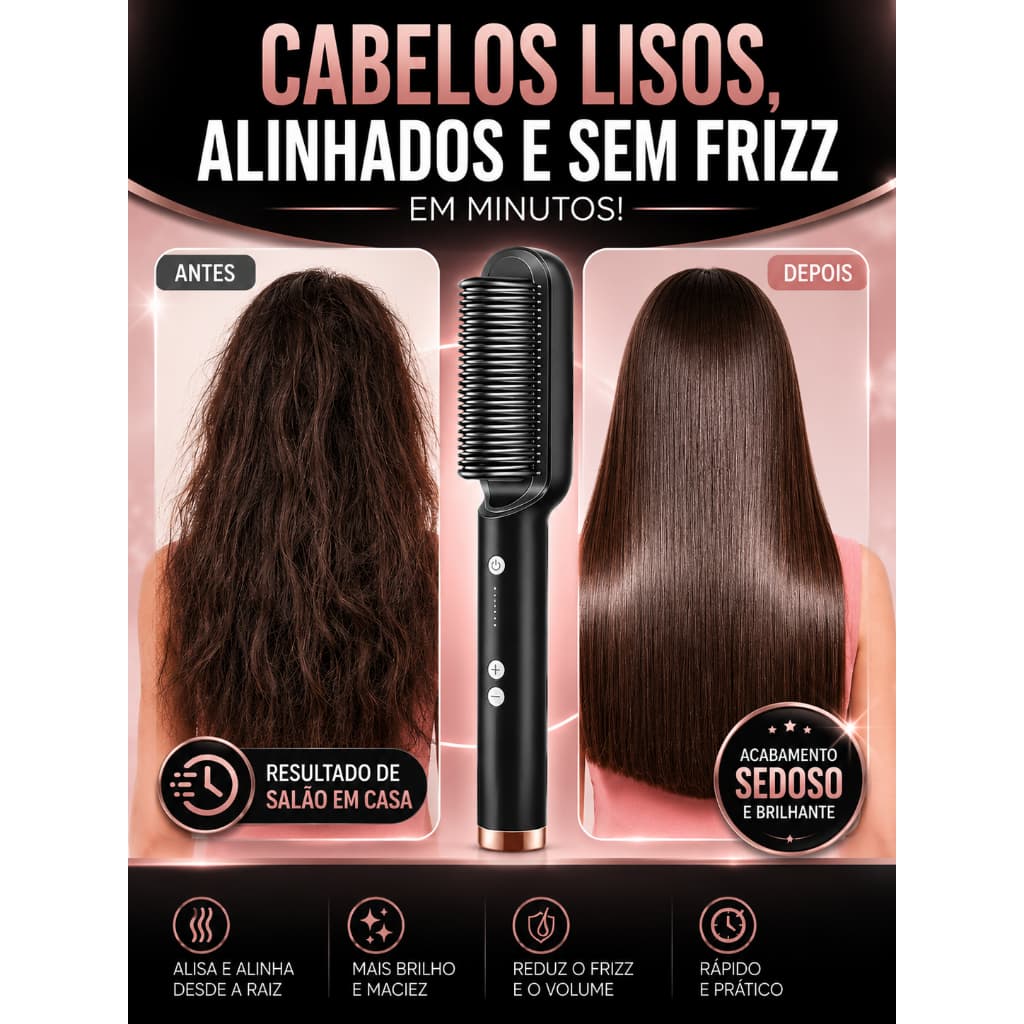 Escova Alisadora 5 em 1 Ajuste de Temperatura Anti Frizz
