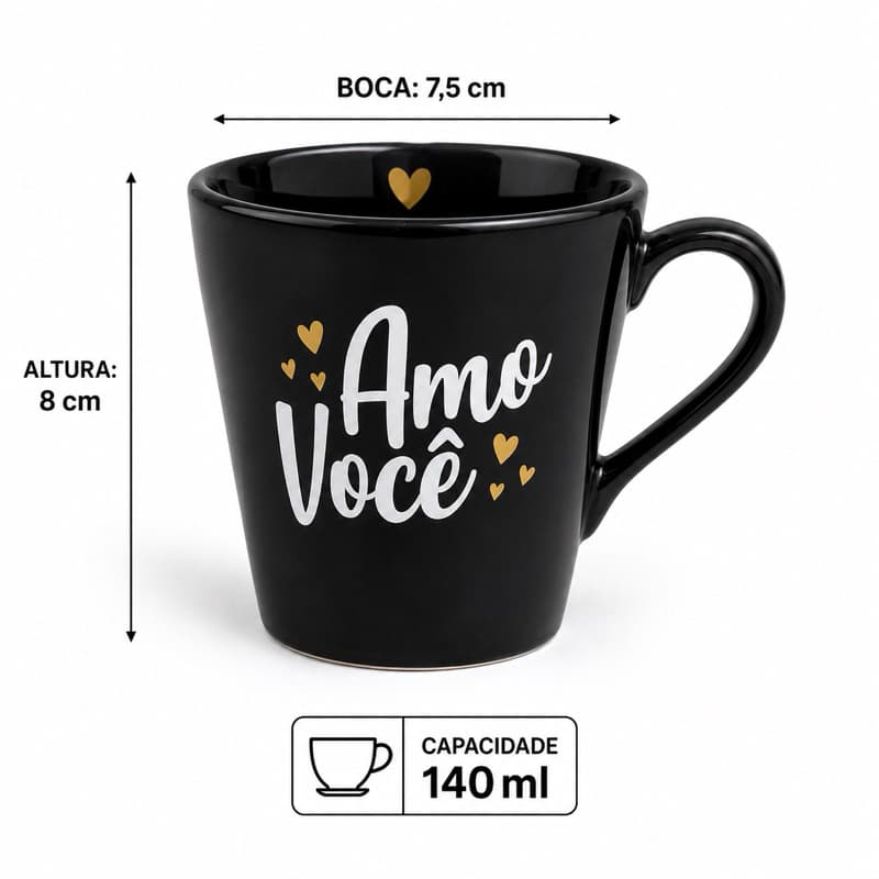 Kit Canecas Amo Você Porcelana 140ml Café Presente Xicara
