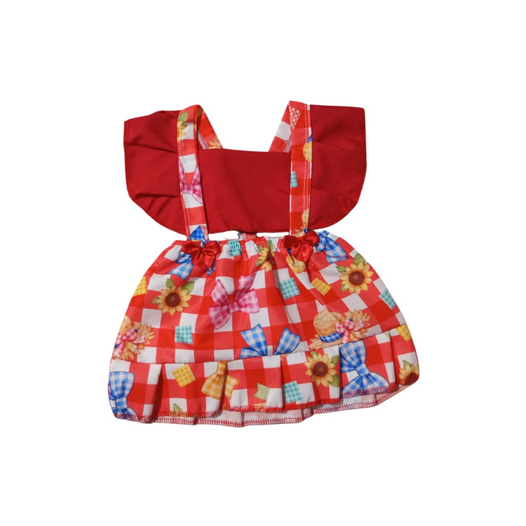 Vestido Bebê Infantil Xadrez Menina Roupa Delicada com Babado e Laço