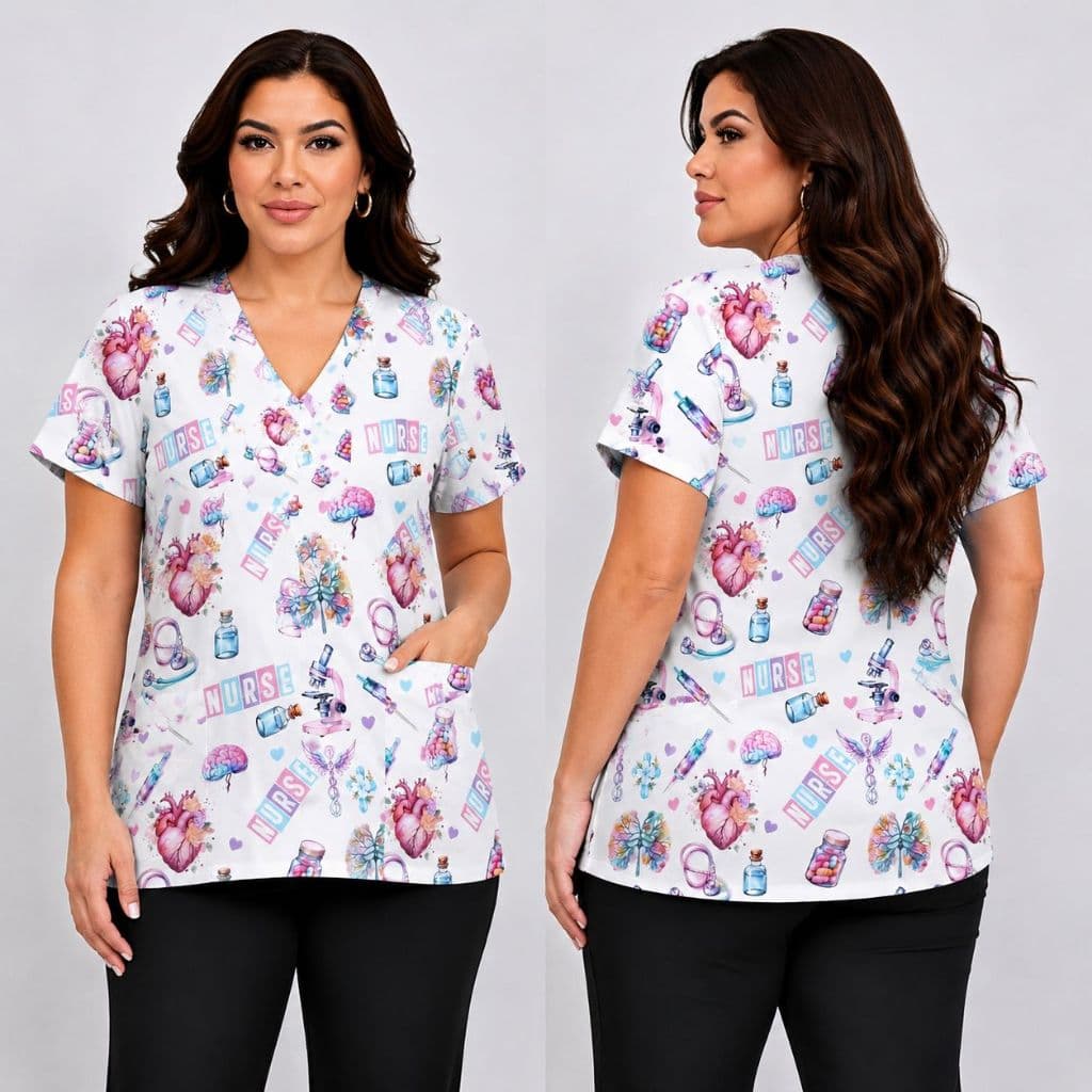 Blusa Bata Scrubs Pijama Cirúrgico Feminina Estampada Enfermagem Saúde Enfermeira