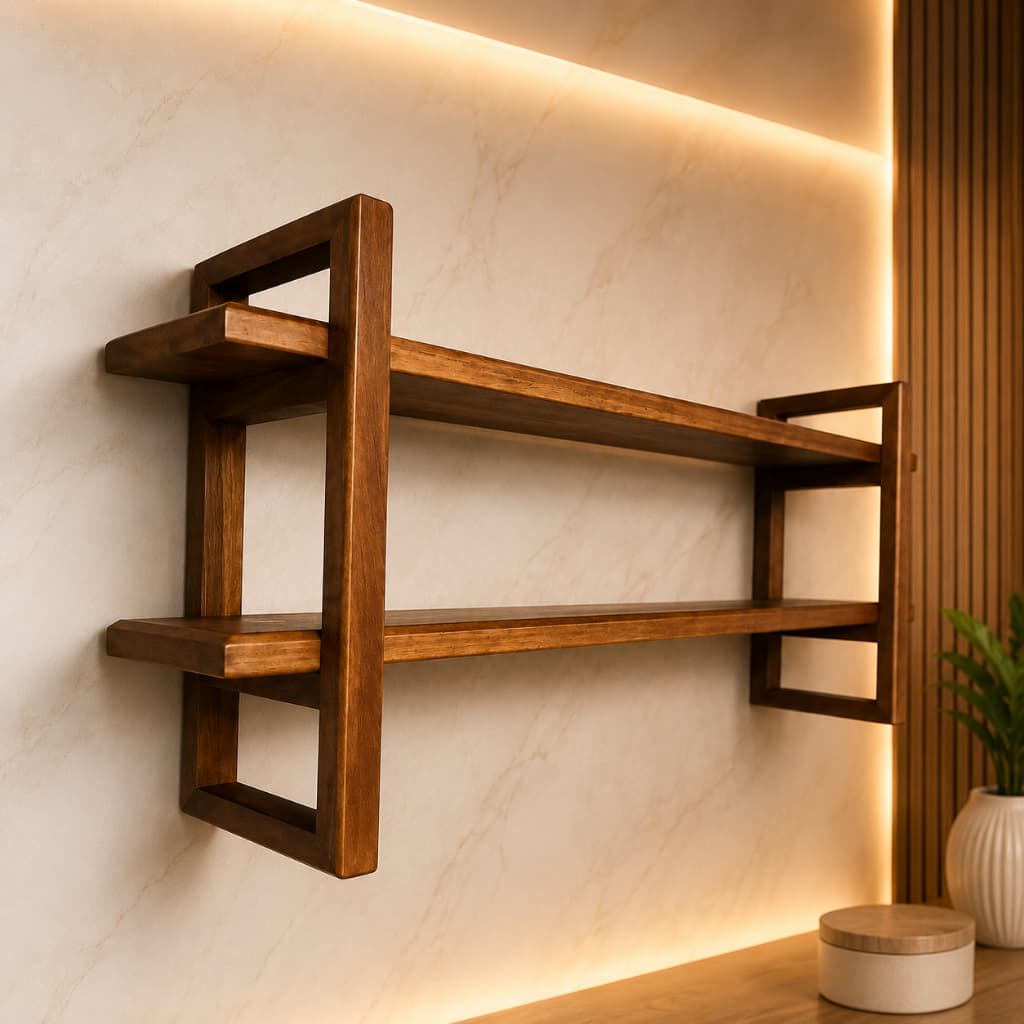 Prateleira Decorativa Premium Madeira Maciça Estilo Industrial Moderna Suspensa Rústica para Sala Cozinha Banheiro