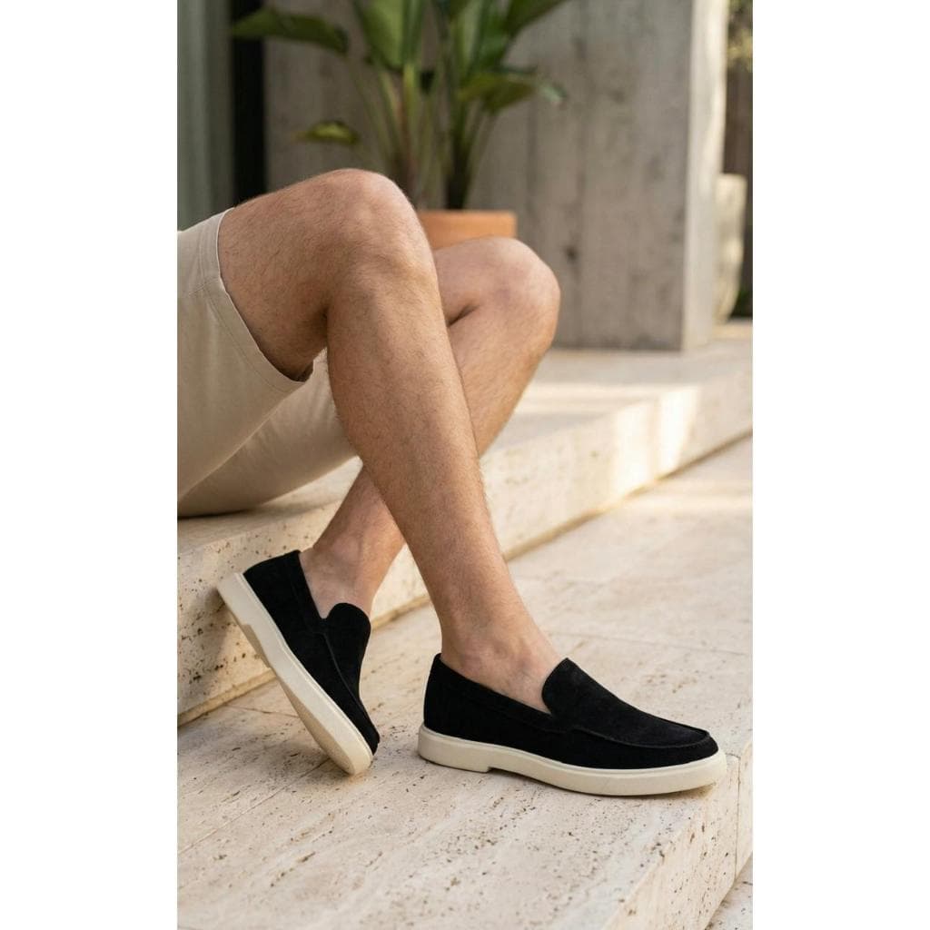 Slip On Masculino Camurça Loafer Mocassim Casual Confortável Calce Fácil Várias Cores Sola Alta Despojado