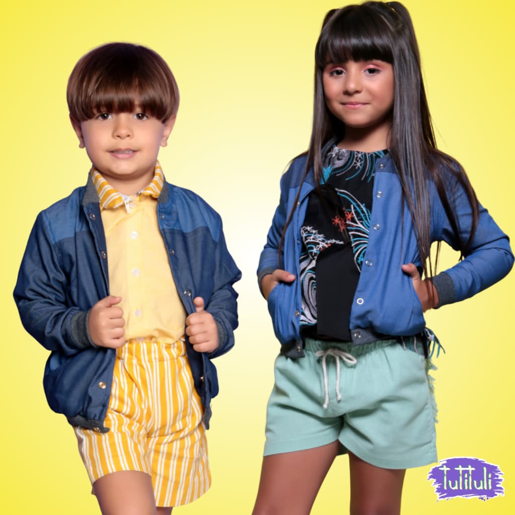 Jaqueta Bomber Jeans Algodão Frio Unissex Menino/Menina Blusa de frio