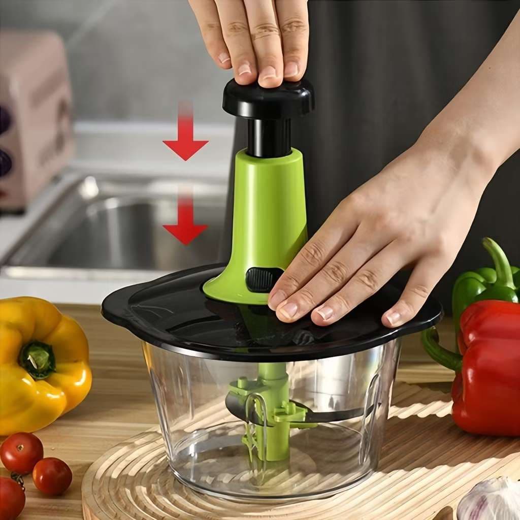 Triturador Processador Cortador Manual 1.5L de Alimentos Legumes Carne Alho Trava de Seguranca