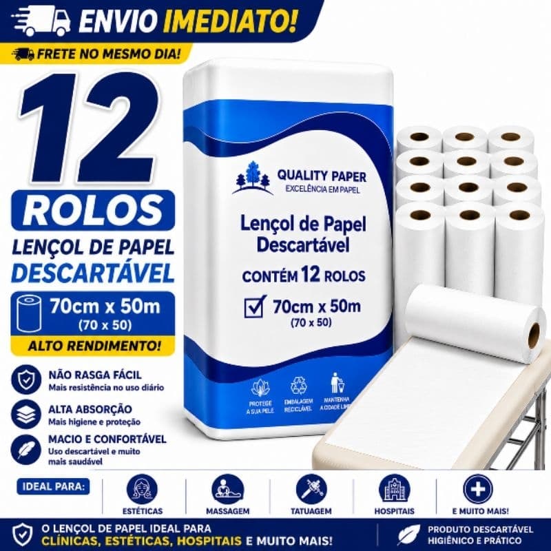 Lençol De Papel 70x50 12 Rolos Para Maca Clínica Estética6