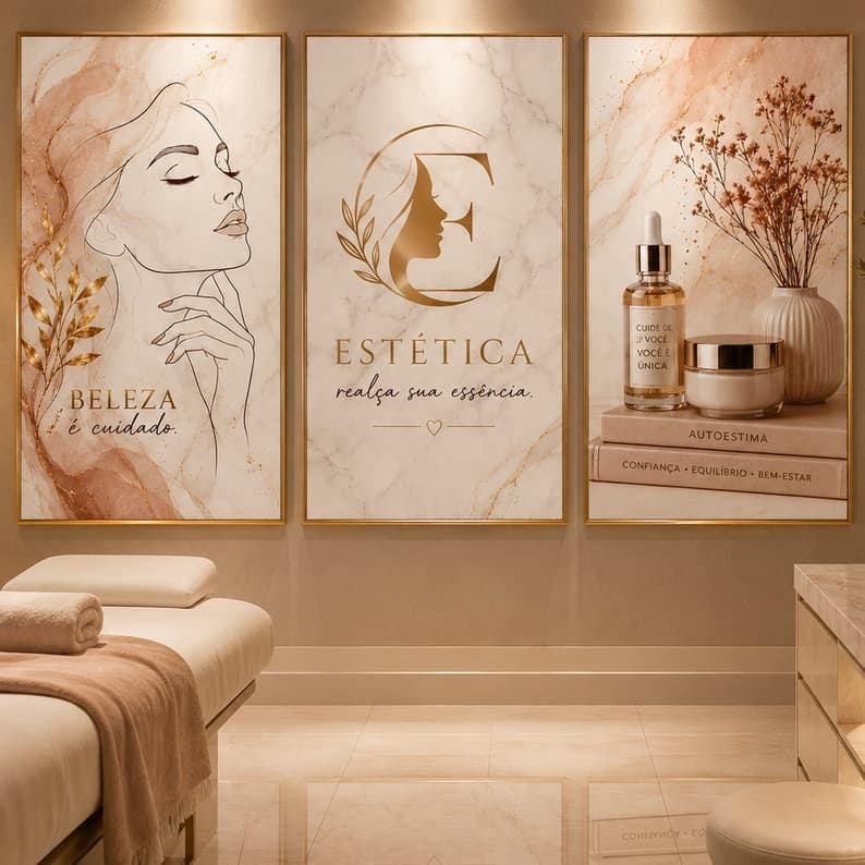Kit Quadros Decorativos Spa Beleza Autoestima Estética Moderna Luxo