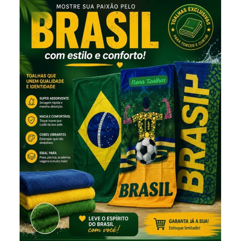 Toalha de Banho grande Brasil,Cores vivas 70x140