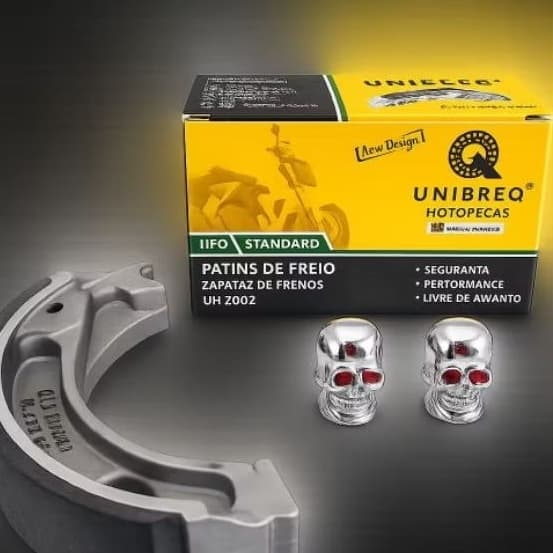 Kit Patins de freio Biz C100/125/Bros 125/150/XL125/CRF230F/XLX125/COM BIRRO CAVEIRA