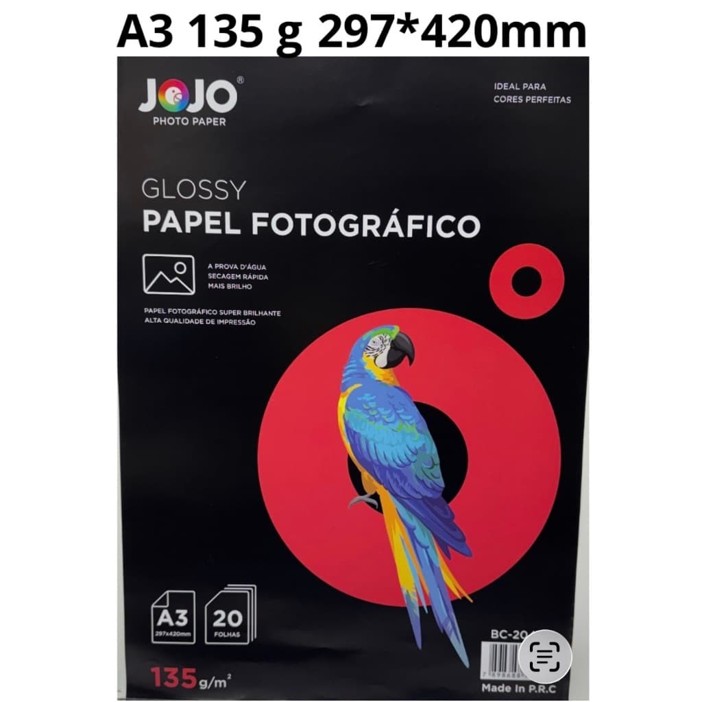 A3 PAPEL  FOTOGRAFICO 135G JOJO .A PROVA DE ÁGUA.COMPATIVEL COM QUAL QUER IMPRESSORA.