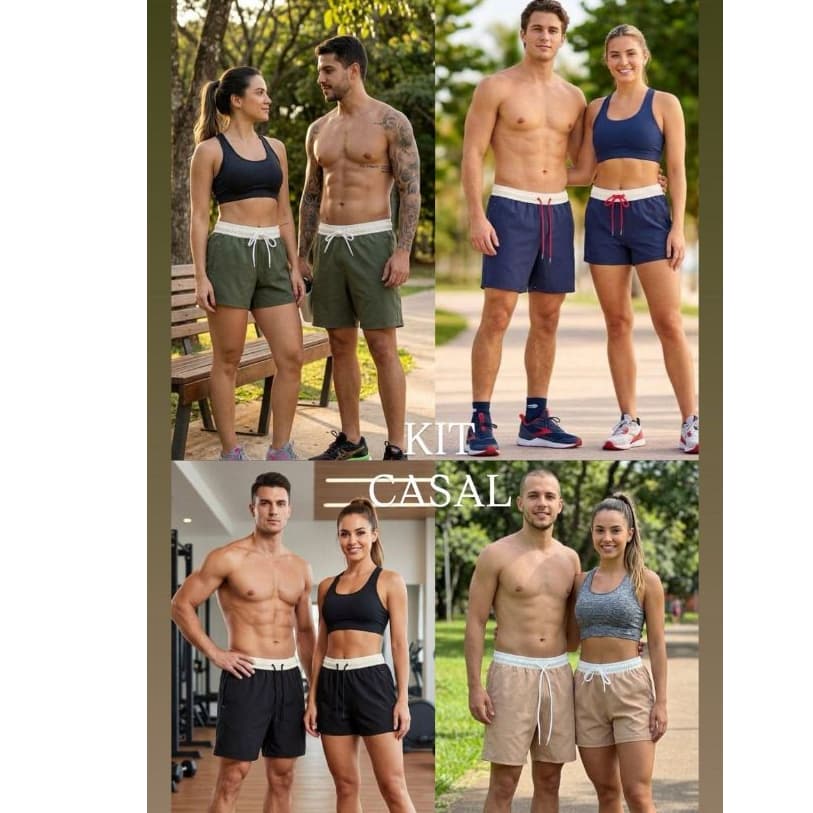 SHORTS KIT CASAL MODA PRAIA CORRIDA ACADEMIA LAZER TREINO BRASIL 2026. MODINHA. MOZAO