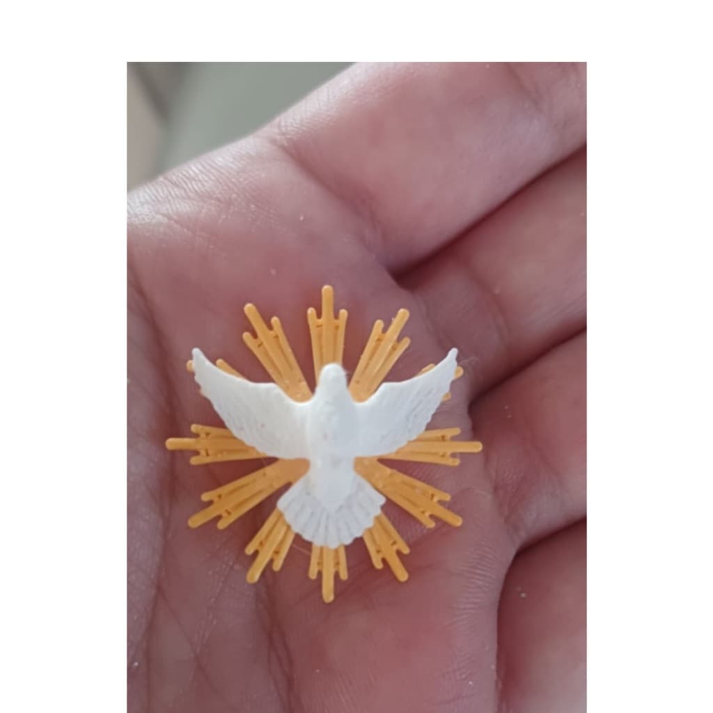 Aplique Divino Espírito Santo 3CM Branco Dourado PLA Impressão 3D Lembrancinha Batizado Casamento Artesanato- plique rel