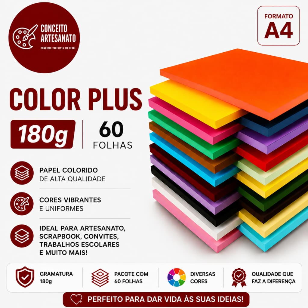 Papel Color Plus Varias Cores A4 180g 60 Folhas