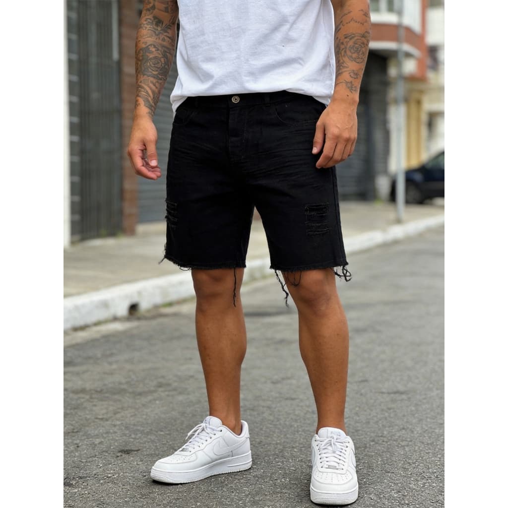 Tung Jeans Shorts jeans preto rasgado Bermuda jeans Promoção de nova fábrica