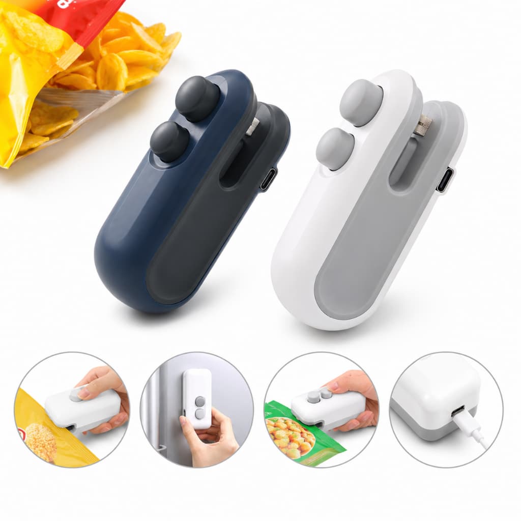 Mini Máquina Seladora Portátil Recarregável USB Para Sacos Plásticos Vedação Rápida