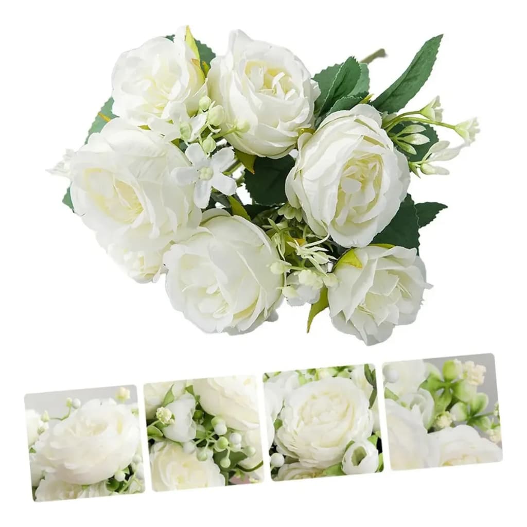 Buque de peônia Artificiais 32cm Com 7 Rosas Decoração de casa,e sala mesa e festa, casamento