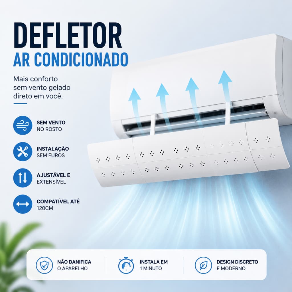 Defletor Ar Condicionado Split Universal 7 A 30mil Btus Ajustável 61 A 113cm