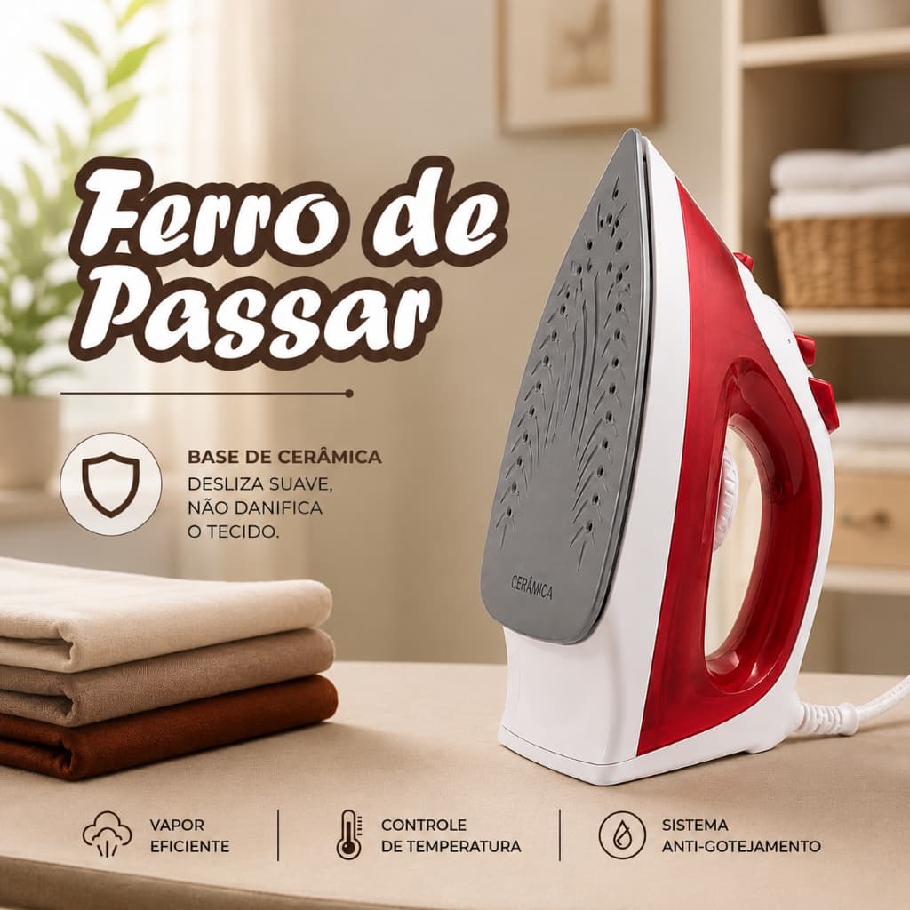 Ferro de Passar Ferro de Roupa Ceramica Anriaderente Ferro a Vapor Passa Rápido 127V Agratto