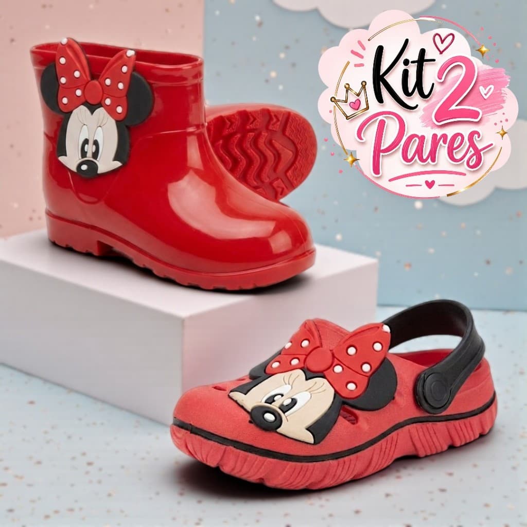 Kit 2 Pares Infantil Menina Galocha e Babuche Leve e Delicado