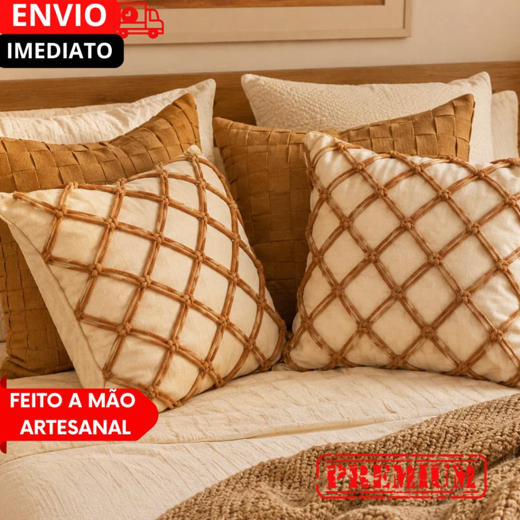 Capas de Almofada Algodão Artesanal Premium Elegante, Decoração Sala, Sofá ou Cama   .