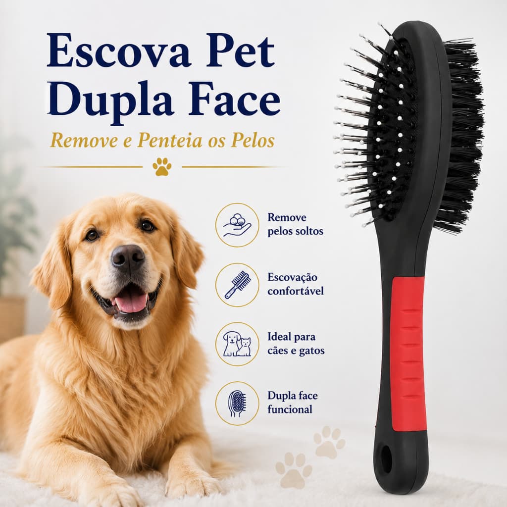 Escova Pet Remove Pelos Dupla Face Para Cães e Gatos, Tira Nó, Nós, Escova Massageadora