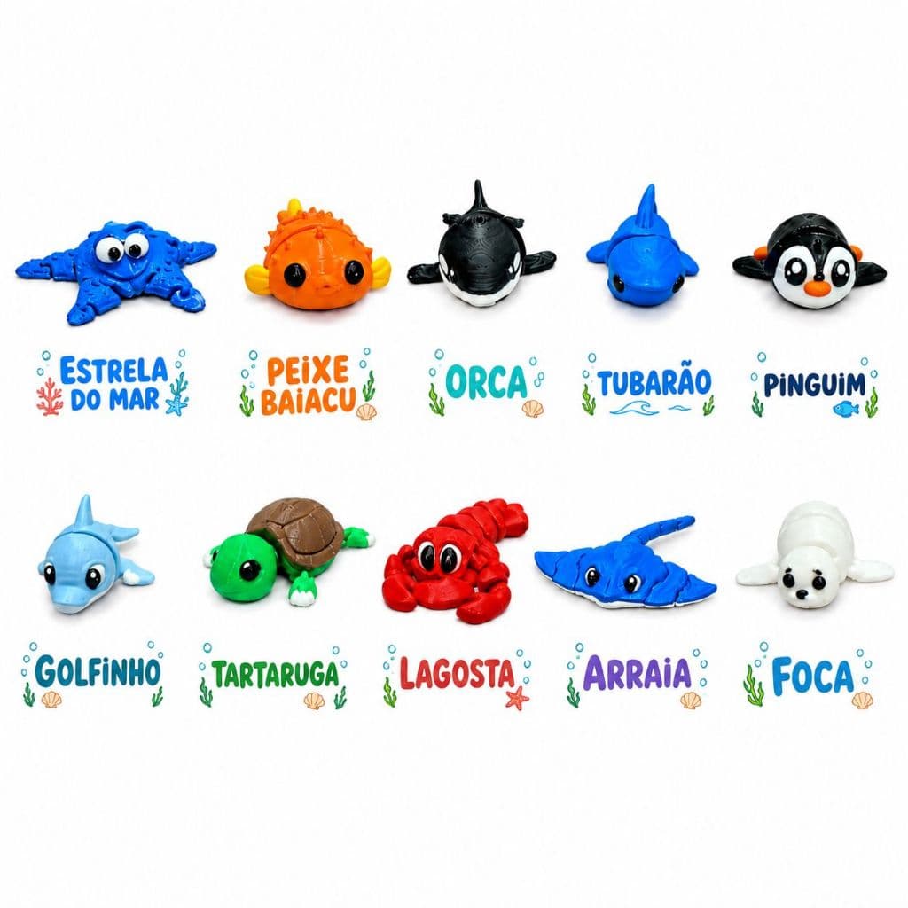 Kits Sortidos - Wiggles Mini Animais Flexíveis - Kits 10 unidades Bixinhos Chaveiro Fidget Lembrancinha