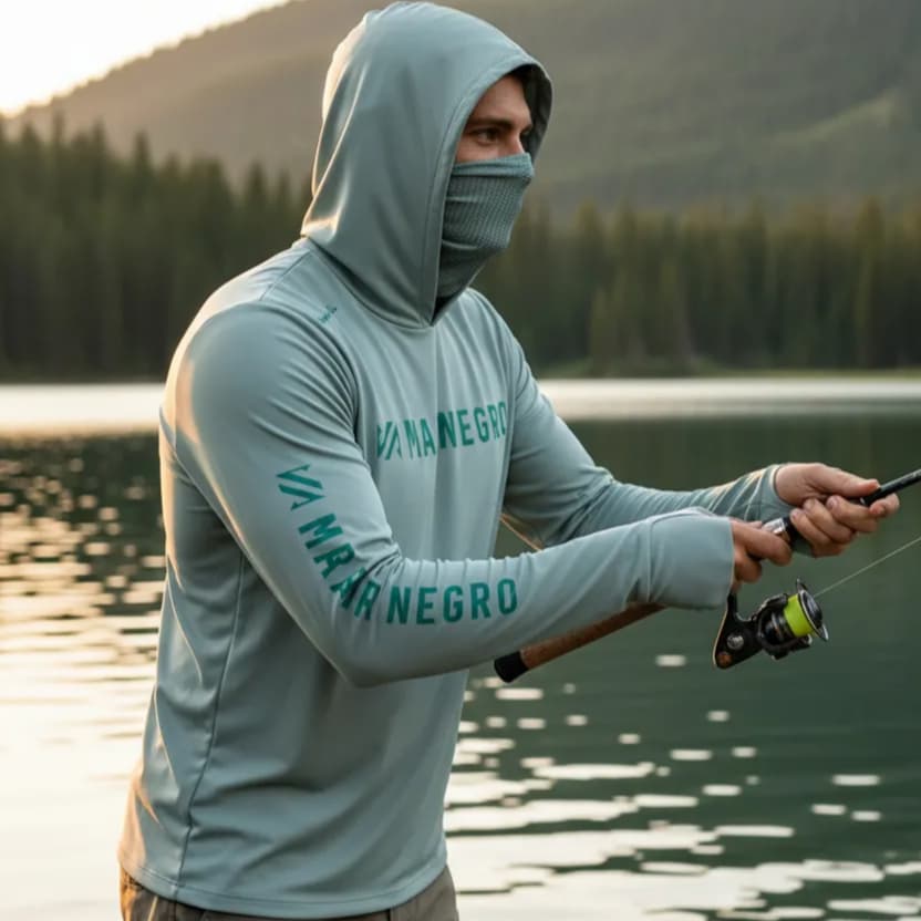 Camiseta C/ Capuz E Buff De Pesca Mar Negro X protect 360º camisa proteção solar