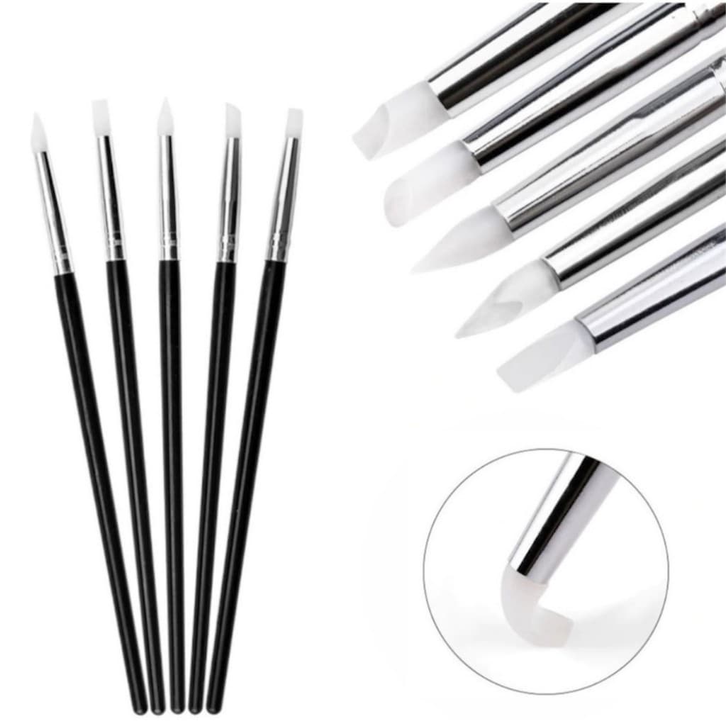 Kit 5 Pincéis de Silicone para Modelagem de Resina e Gel | Escultura de Precisão Multiuso