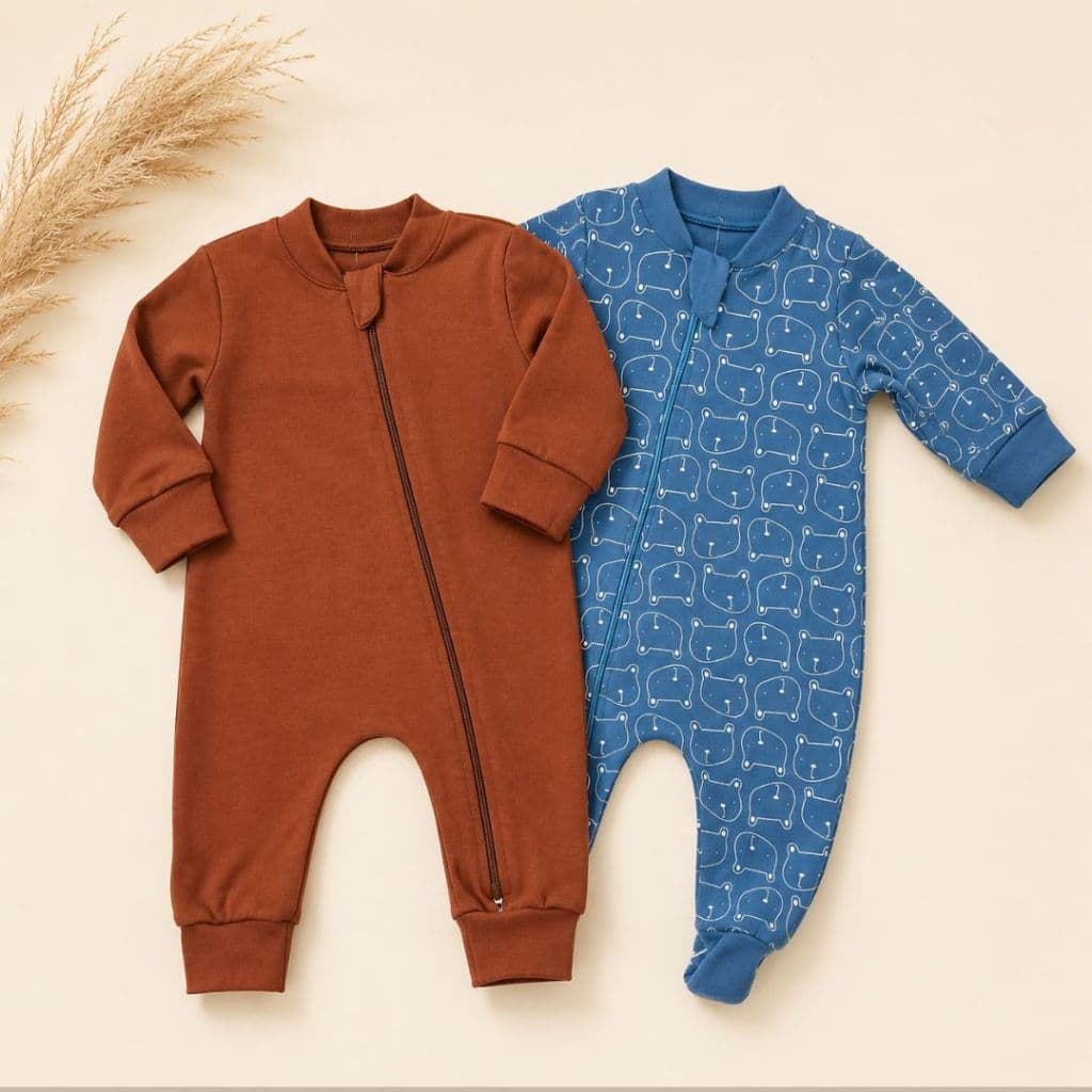 Kit 2 Macacões Suedine 100% Algodão Estampado e Liso com proteção de zíper