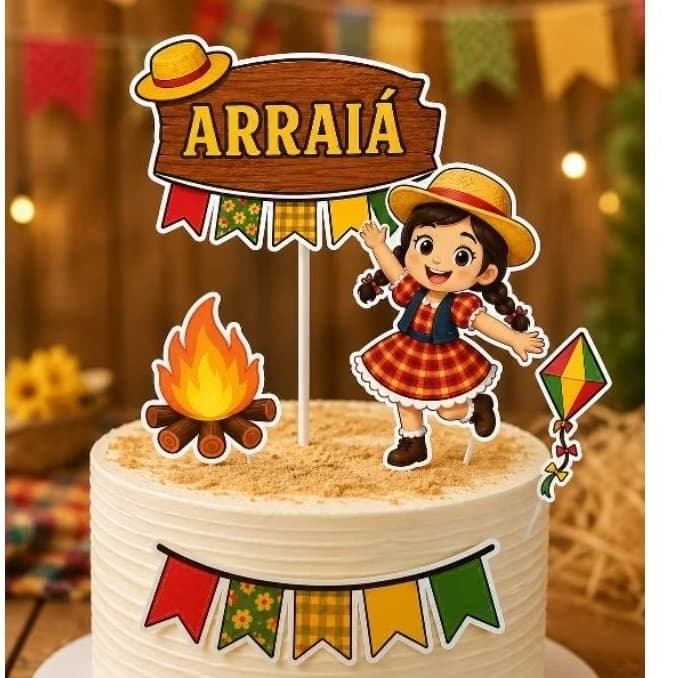 Topo de bolo personalizado menino e menina festa junina/Arraiá/São João/Topper