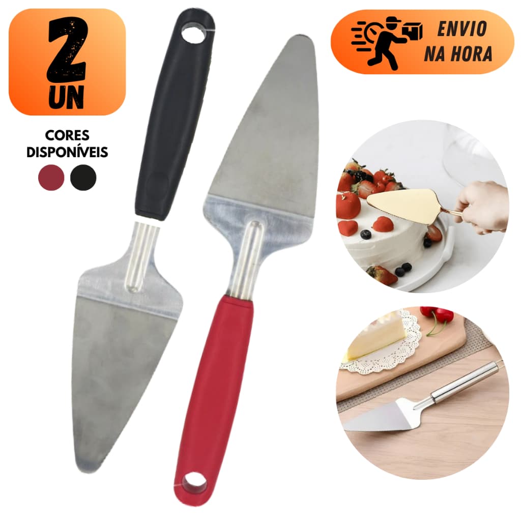 KIT ESPÁTULA DE BOLO AÇO INOX 25CM CABO PLÁSTICO PRETO VERMELHO PROFISSIONAL COZINHA MULTIUSO
