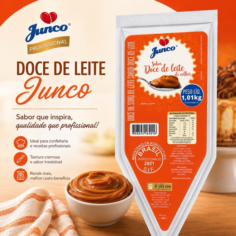 Doce de Leite Junco 1,01kg I bisnaga ou sache I Cremoso Para Recheio Cobertura Bolos Doces Gourmet