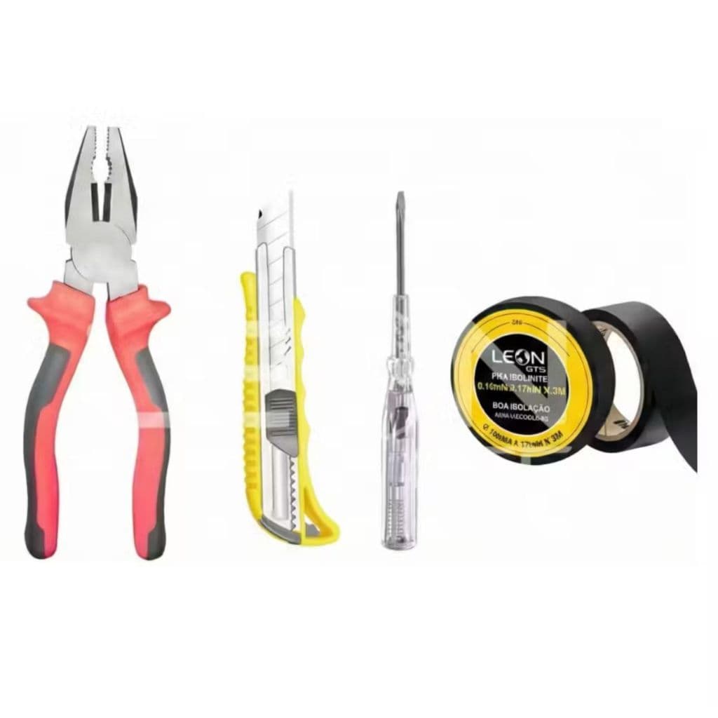 Kit Ferramentas 4 Pcs AKit Ferramentas 4 Pcs Alicate Universal Chave Teste Estilete Fita Isolante Eletricista Reparos GJ